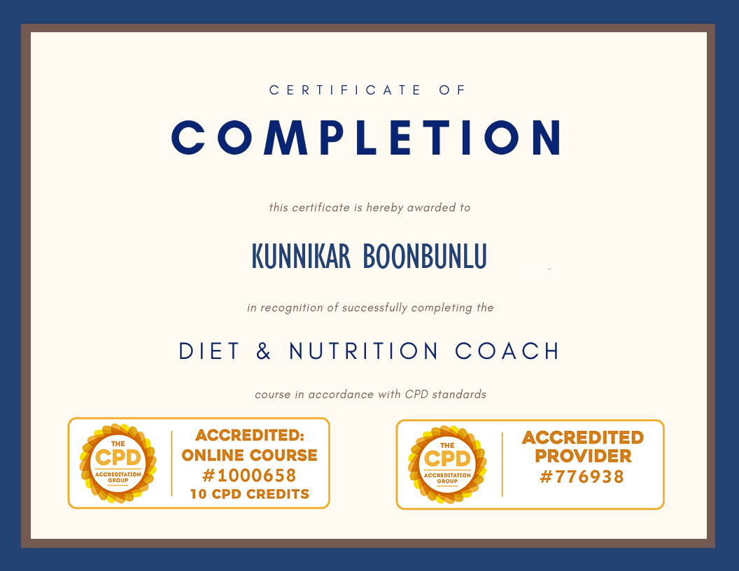 Nutrition and diet certificate